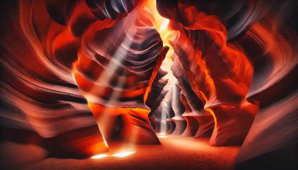 A mesmerizing view of Antelope Canyon in Arizona, USA, showcasing the narrow sandstone walls