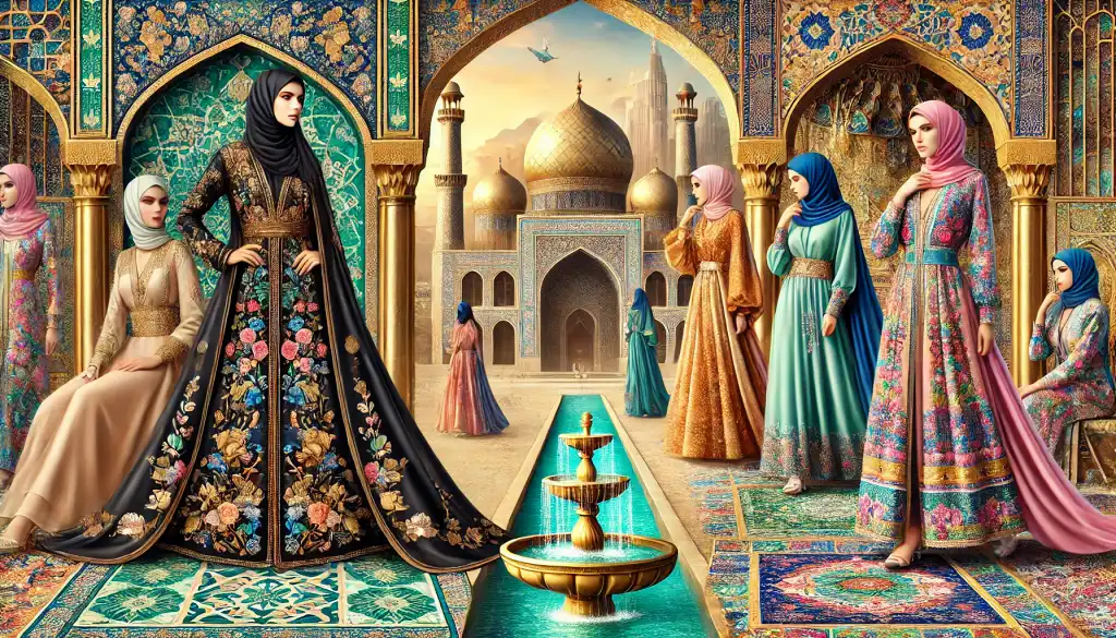 A visually stunning digital artwork showcasing traditional and modern Middle Eastern fashion and culture